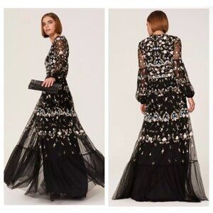 New Mac Duggal Size 4 Black 35111 Floral Embellished Embroidered Formal Gown